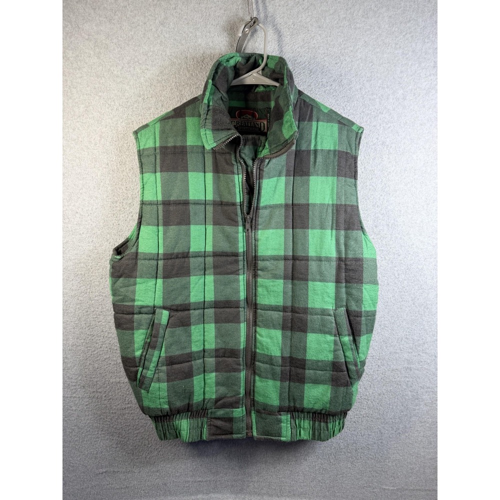 Vintage Greatland Vest Mens Medium Green Plaid Quilted Flannel Insulated 90s